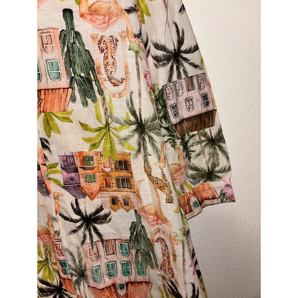 Spigue Di Lino Italian Linen‑Blend Dress Made in Italy Tropical Print XL NWT - Picture 8 of 9